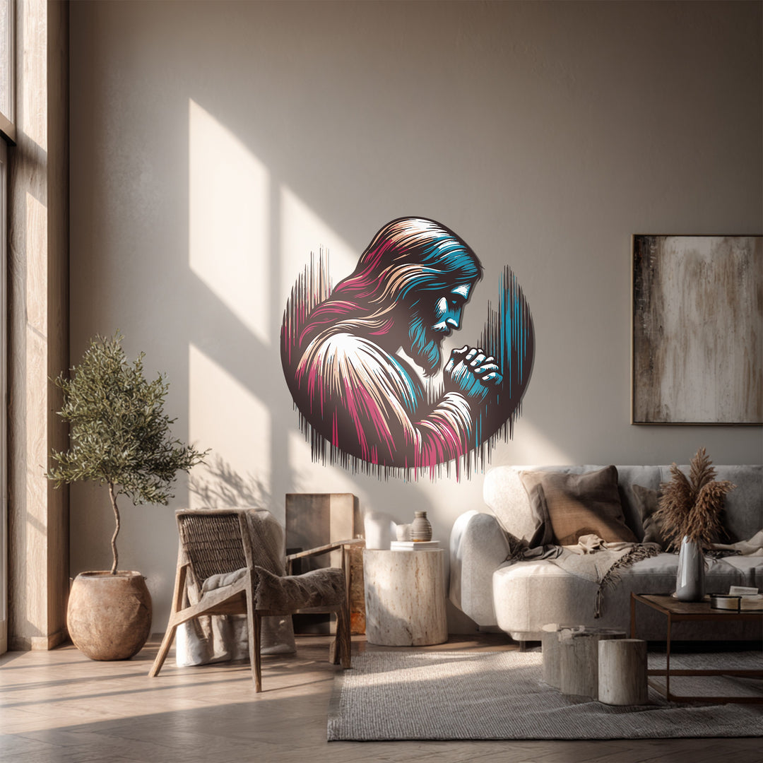Jesus Praying Metal Wall Art – Sacred Spiritual Home Decor
