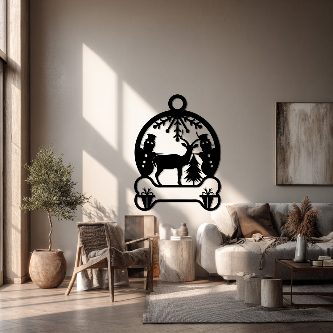 Snowland Serenity – Reindeer & Snowman Metal Wall Art
