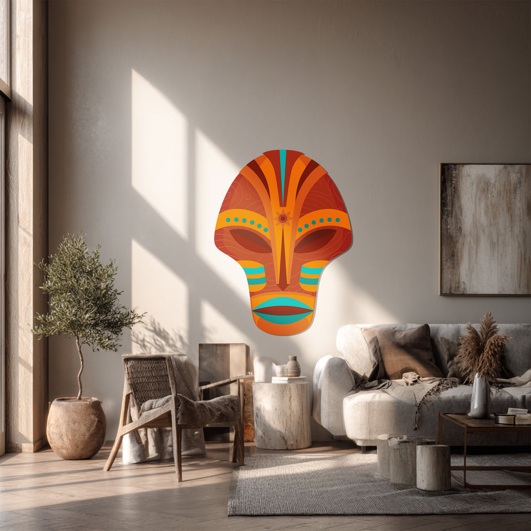 Tribal Harmony Mask Metal Wall Art – Abstract Cultural Decor