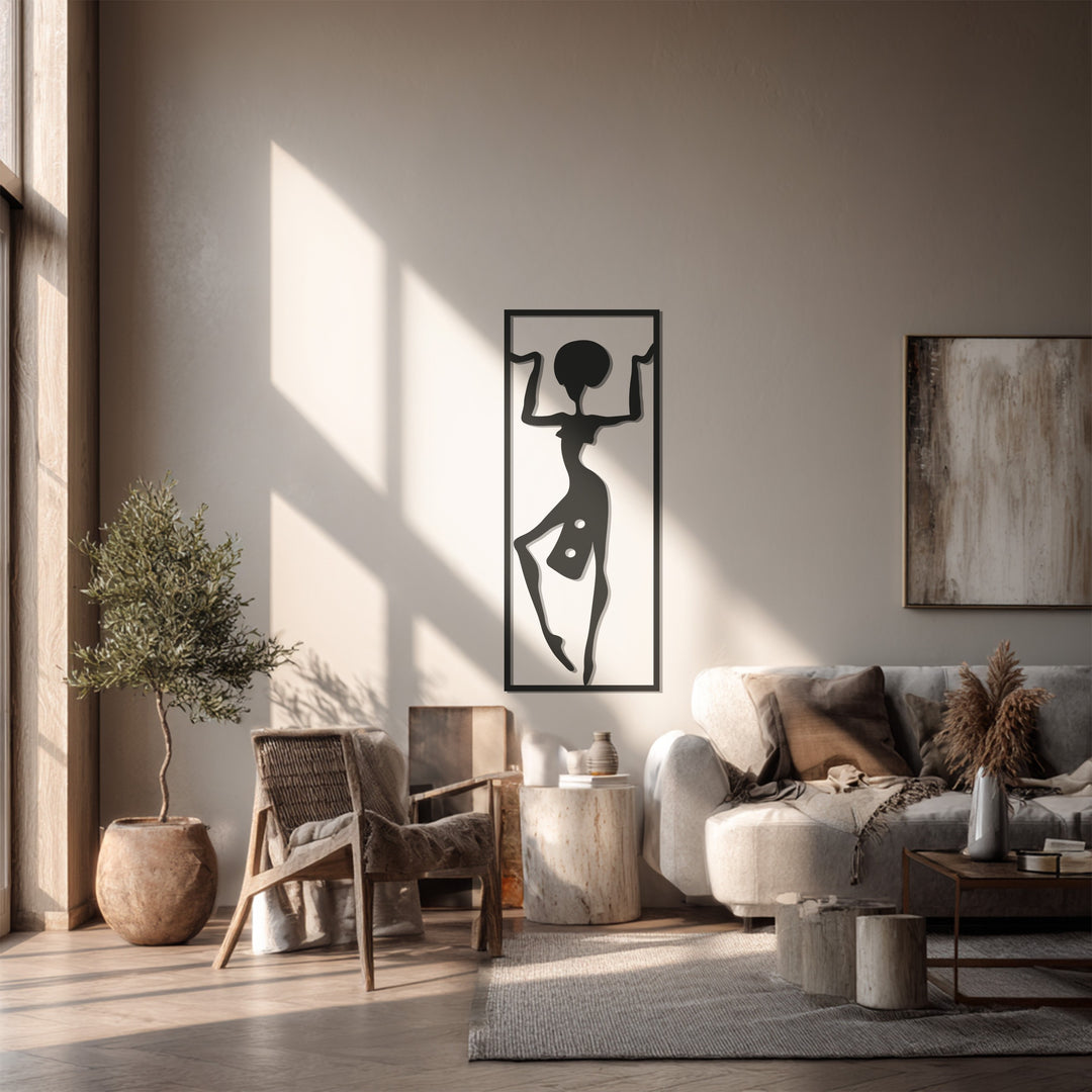 African Tribal Woman Metal Wall Art – Ethnic Silhouette Decor
