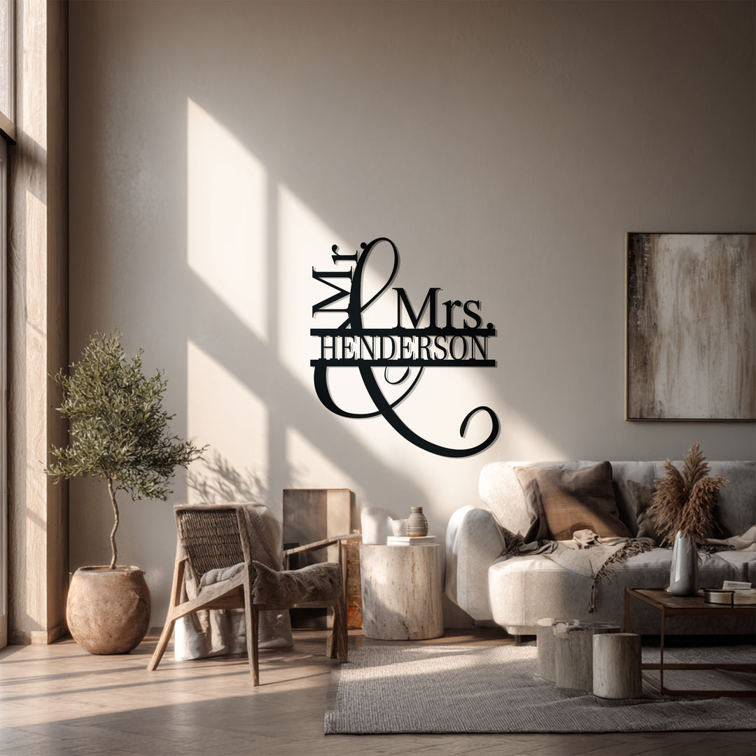 Mr. & Mrs. Brooks – Personalized Couple Name Metal Wall Art