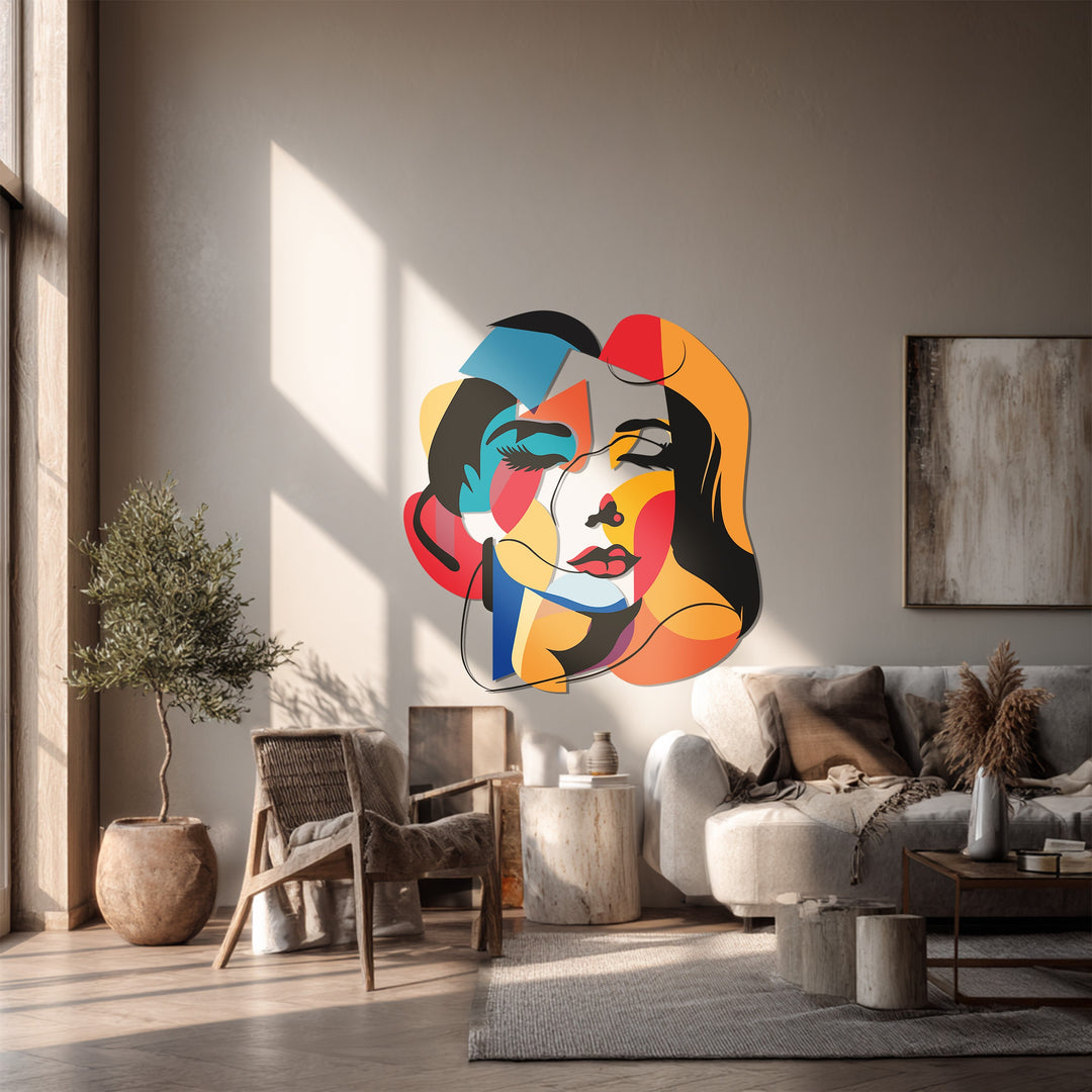 Colorful Abstract Woman Face Metal Wall Art – Modern Expressionist Home Decor
