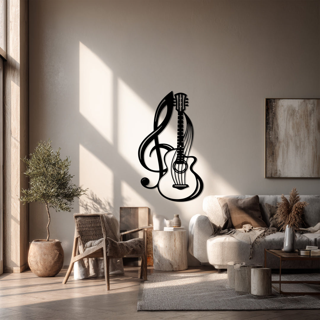 أوتار هارموني - غيتار ونوتة موسيقية فن جداري معدني