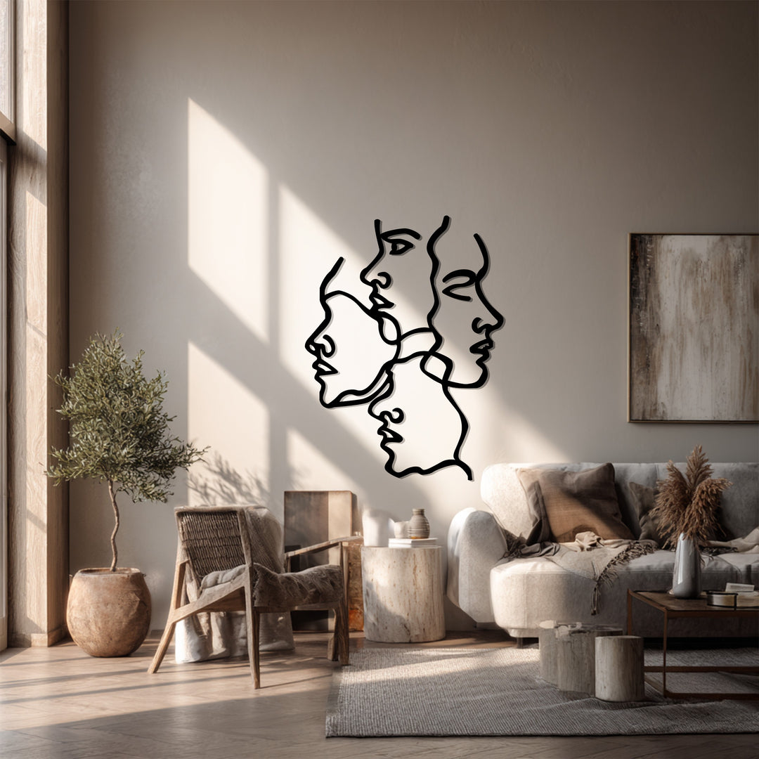 Unity of Faces – Abstract Line Art Metal Wall Sculpture