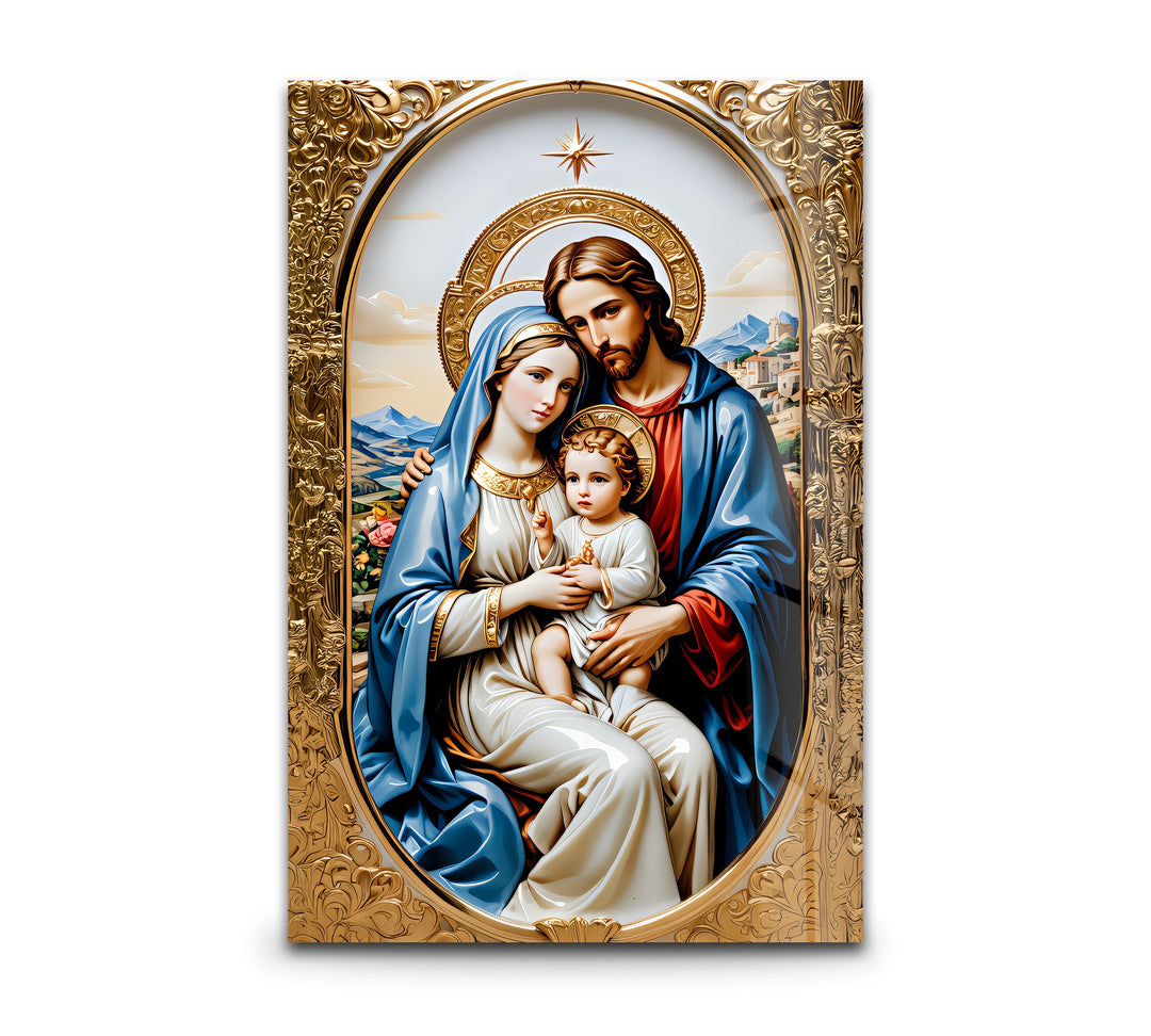 Holy Family in Gold – Christian Glass Wall Art