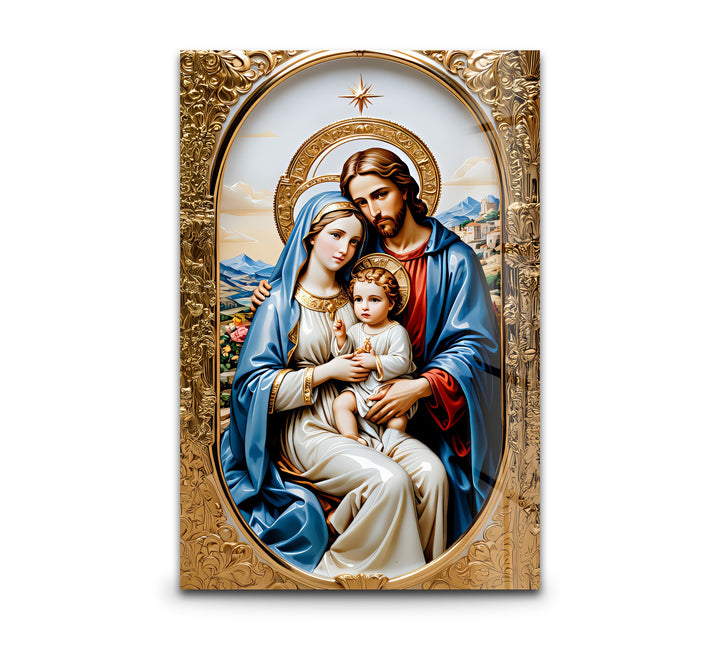 Holy Family in Gold – Christian Glass Wall Art
