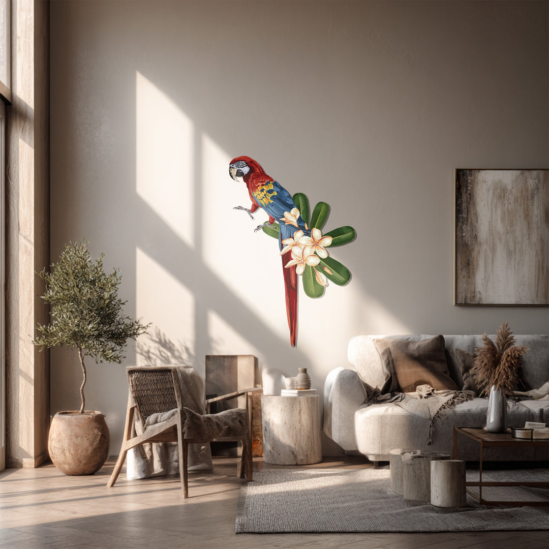 Tropical Parrot Metal Wall Art – Exotic Bird & Flower Design