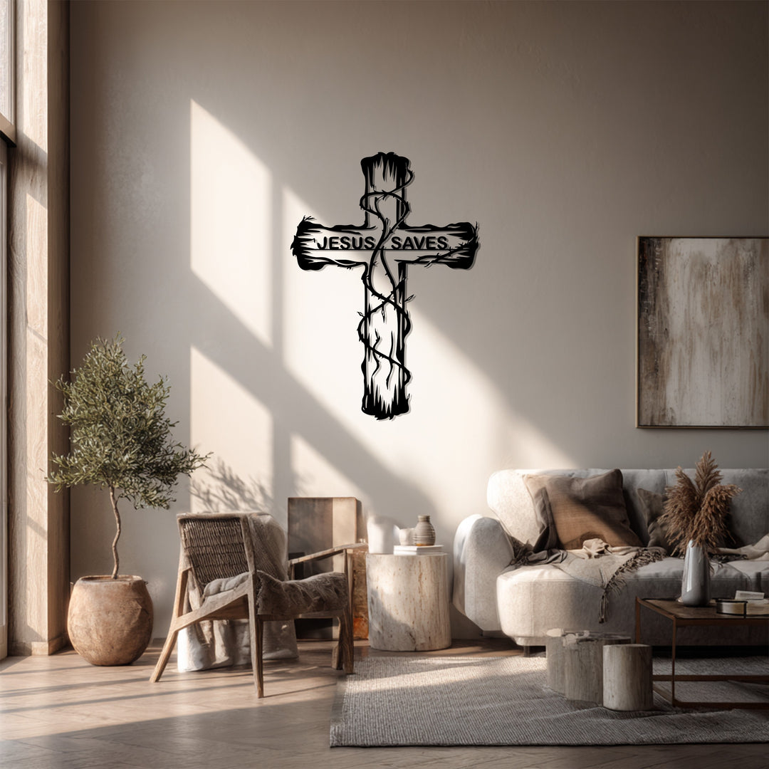 Jesus Saves Cross – Inspirational Christian Metal Wall Art