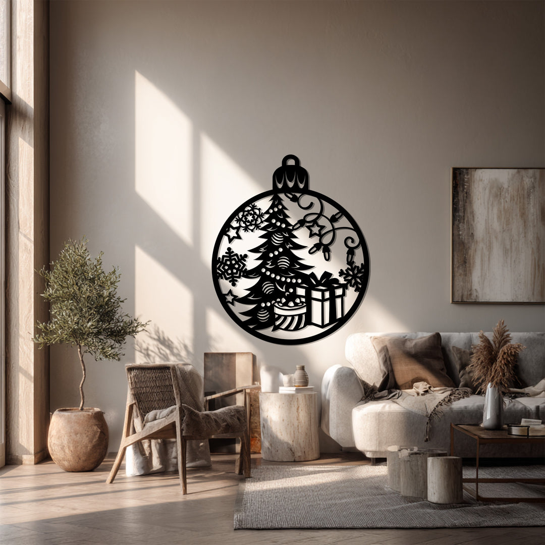 توهج احتفالي – شجرة عيد الميلاد وهدية فن جداري معدني