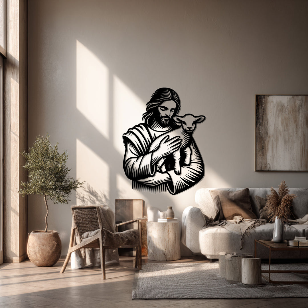 Jesus with Lamb – Christian Metal Wall Art