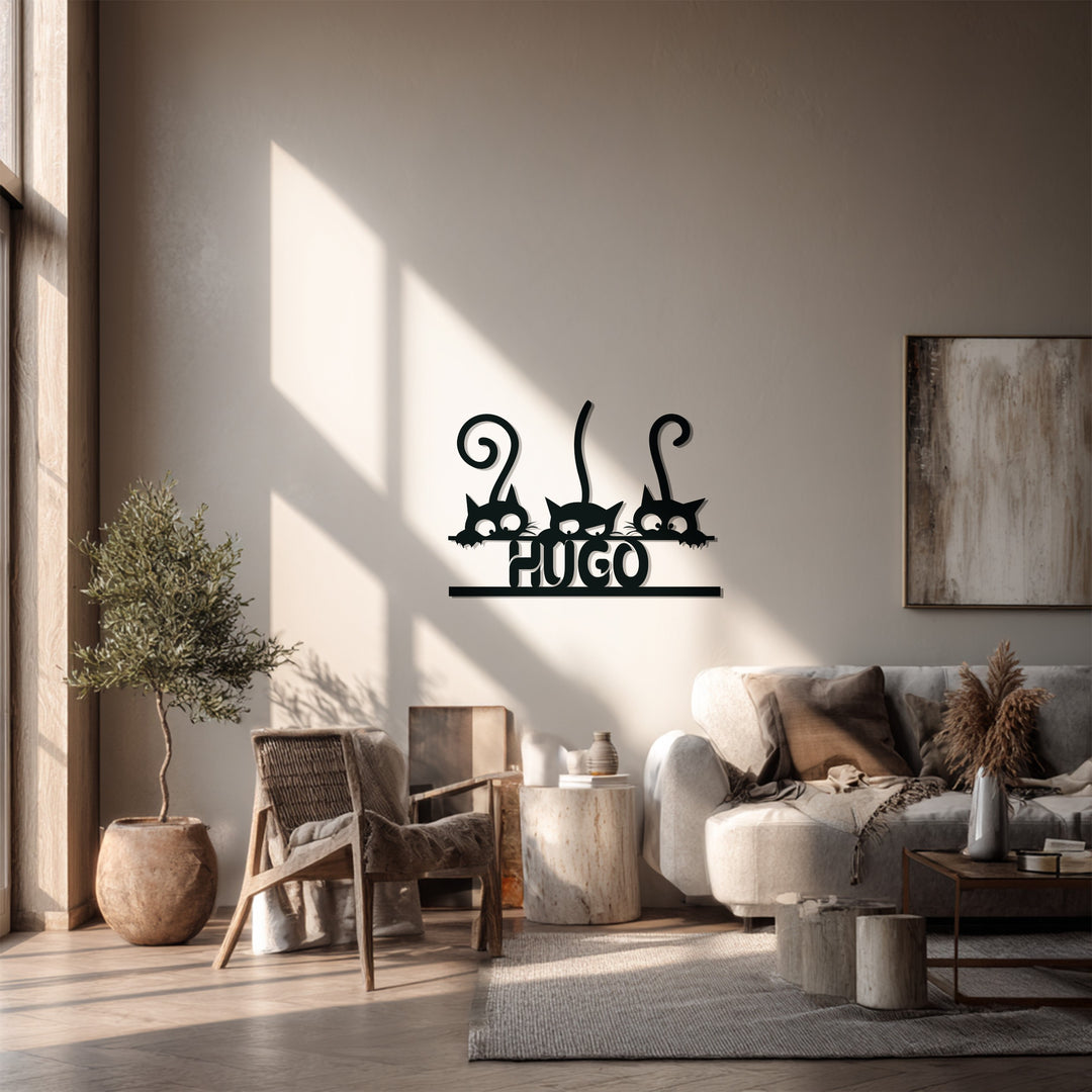 Hugo Cat Trio Metal Wall Art – Personalized Pet Lover Home Decor