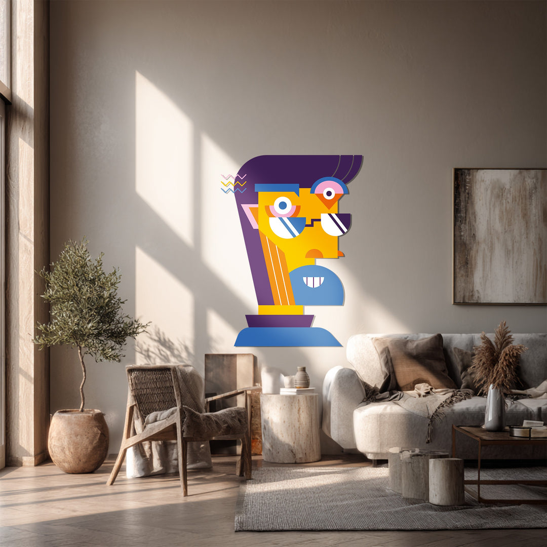 Abstract Man Face Metal Wall Art – Colorful Modern Cubist Home Decor