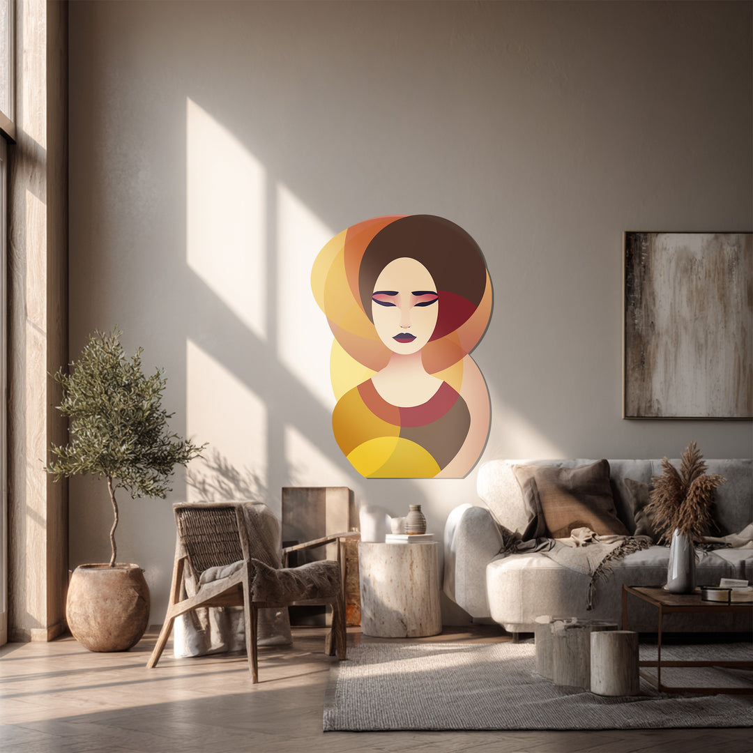 Serene Woman Face Metal Wall Art – Elegant Abstract Portrait Home Decor