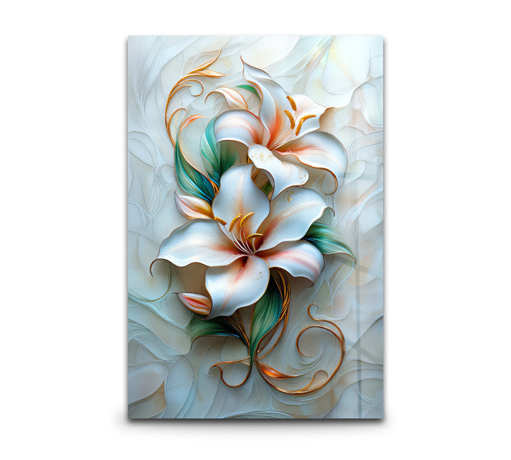 Golden Lily Bloom – Elegant Floral Glass Wall Art