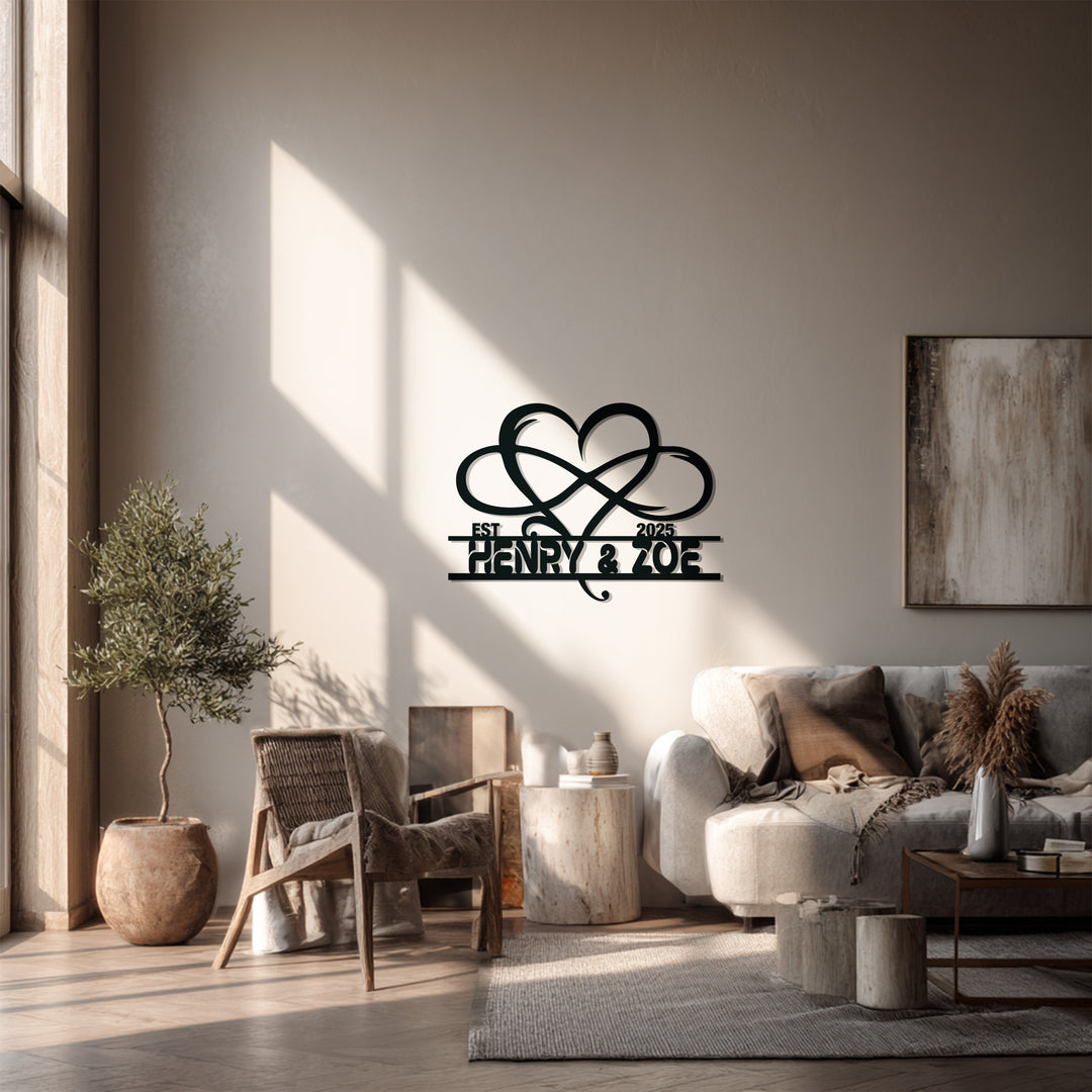 Henry & Zoe Infinity Heart Metal Wall Art – Personalized Couple Name Decor