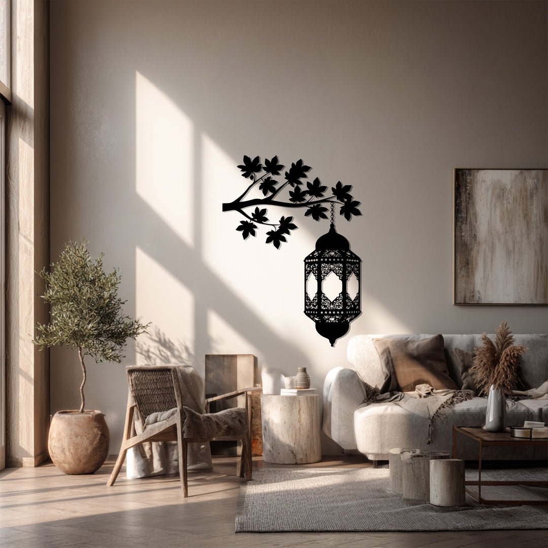 Black metal Ramadan lantern wall art
