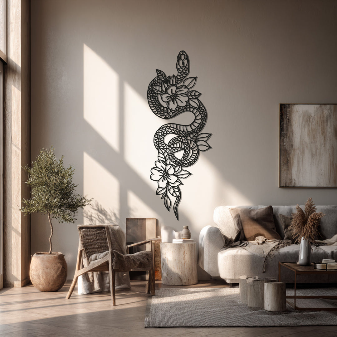 Snake & Floral Metal Wall Art – Nature Inspired Design