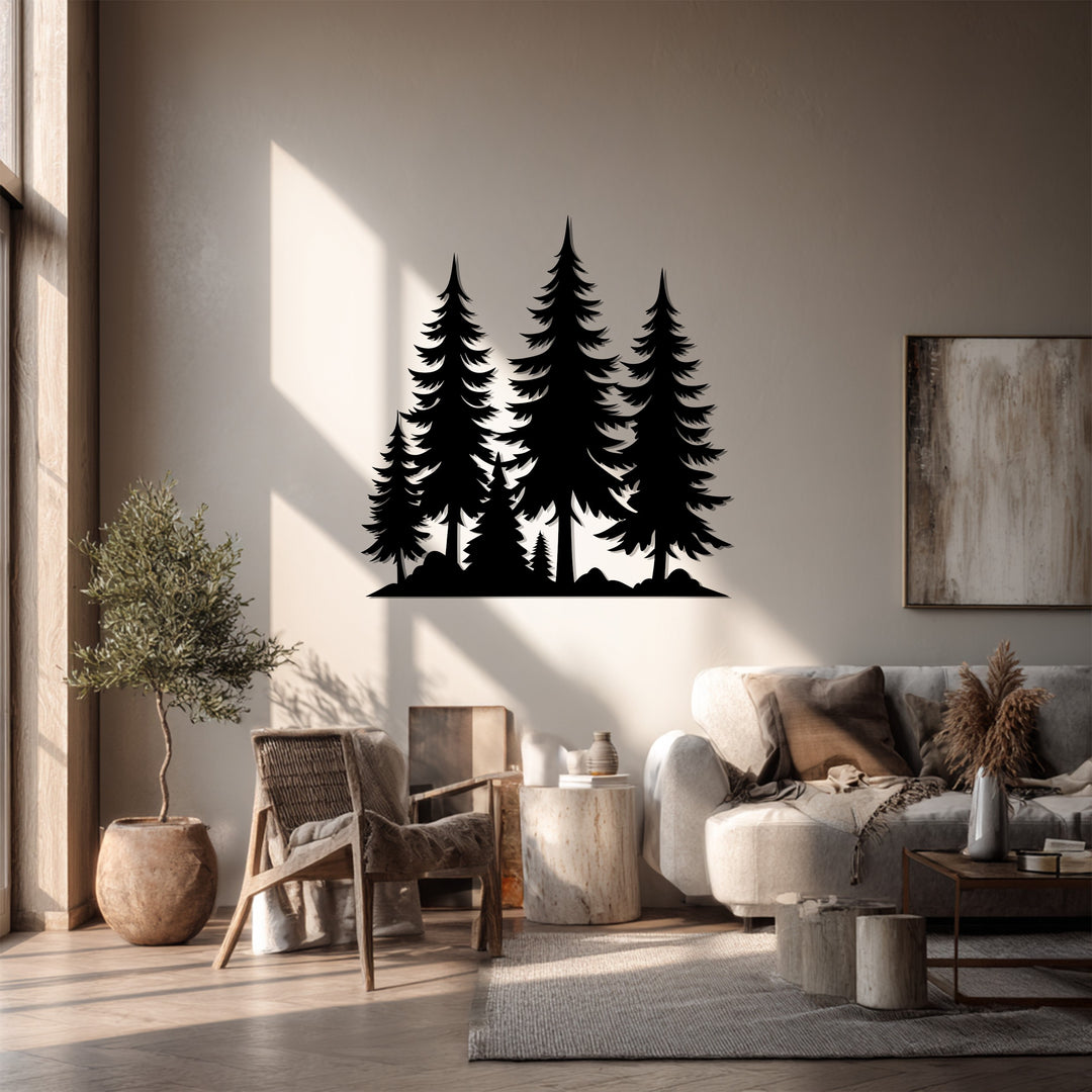 Pine Forest Metal Wall Art – Nature Landscape Silhouette