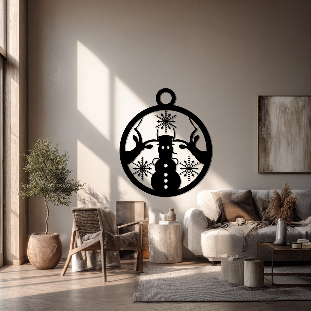 Abbraccio invernale – Natale con pupazzo di neve e renne Decorazioni Murali in Metallo