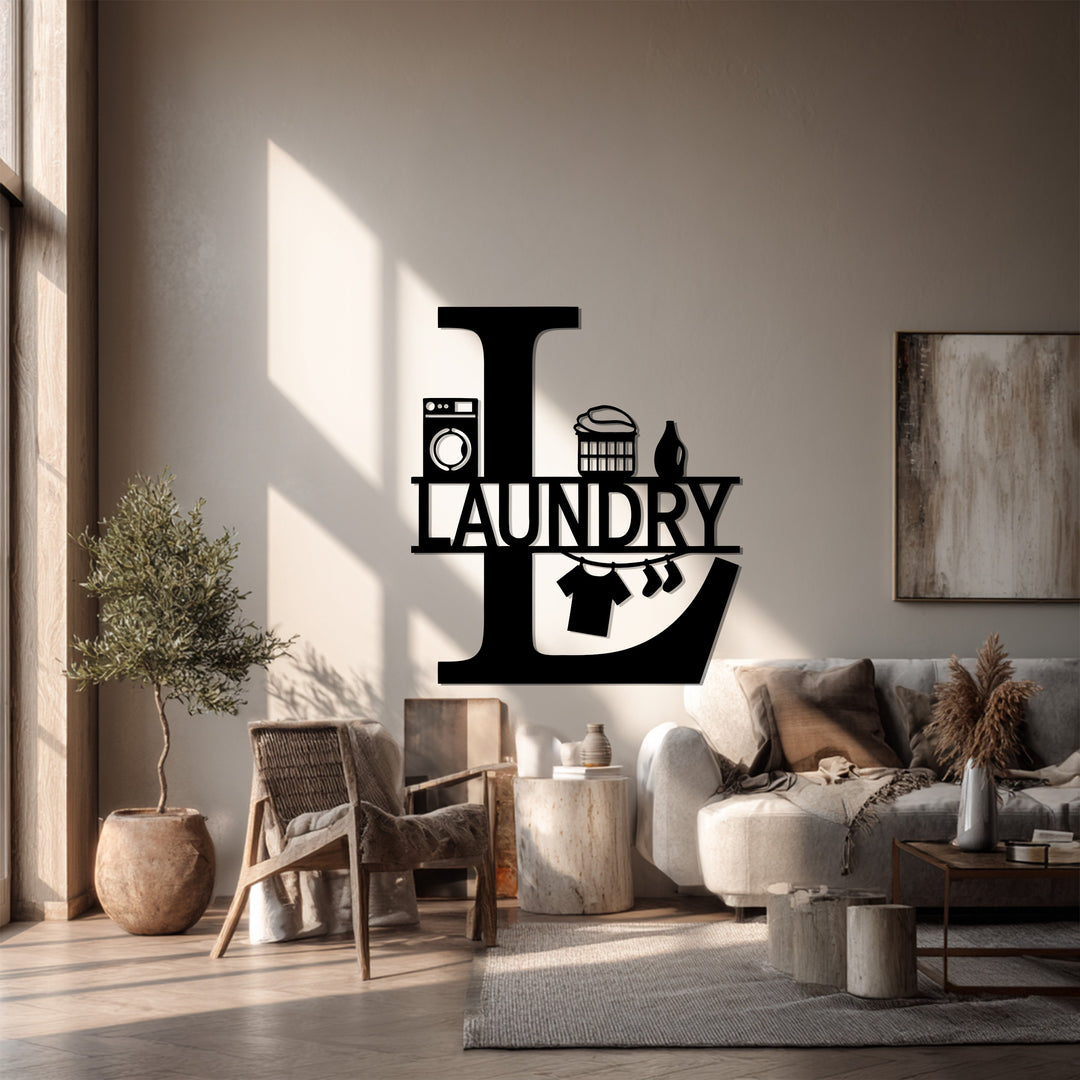 Laundry Room Metal Wall Art – Modern Black Home Decor