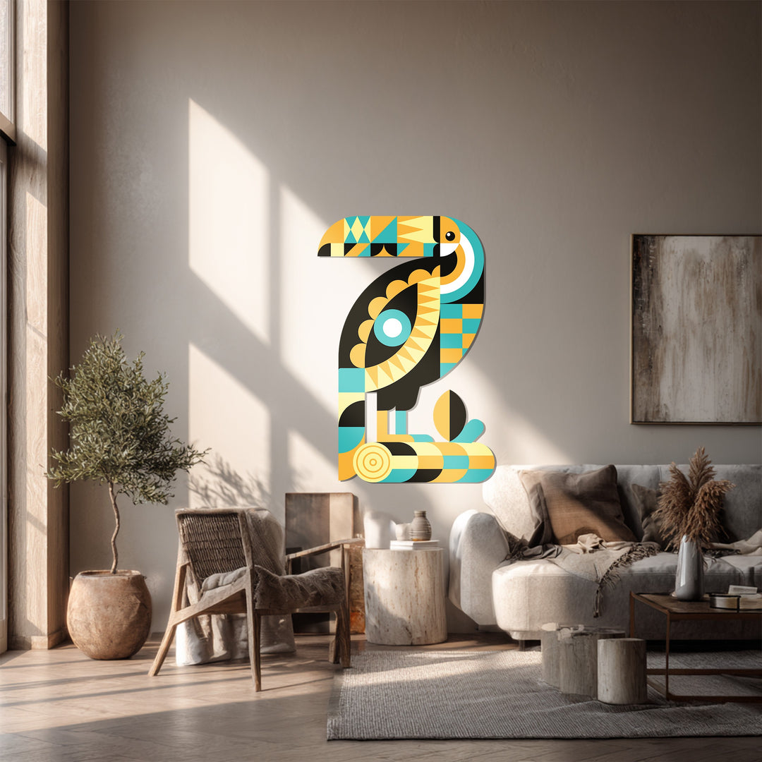 Geometric Toucan Metal Wall Art – Modern Tropical Decor