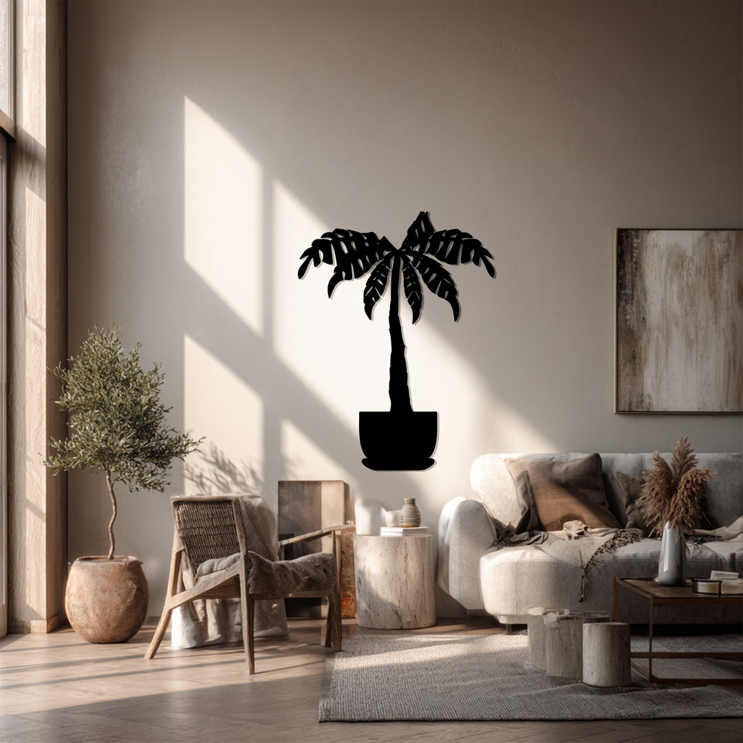 Highlighting the darkest area, this decoration wall art features a potted palm tree, showcasing a modern botanical design perfect for adding a tropical touch.