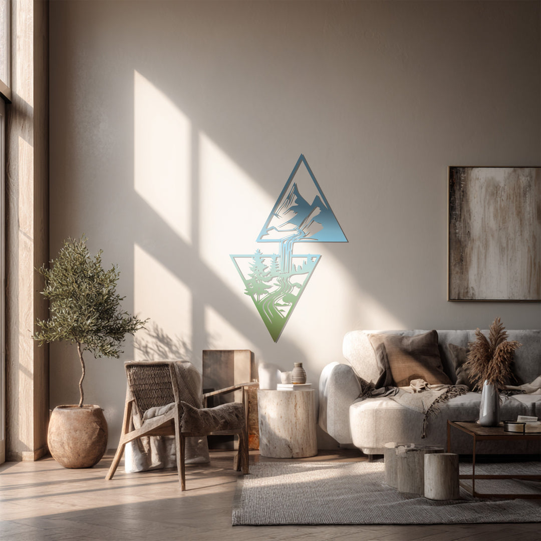 Mountain River Flow Metal Wall Art – Geometric Nature-Inspired Design
