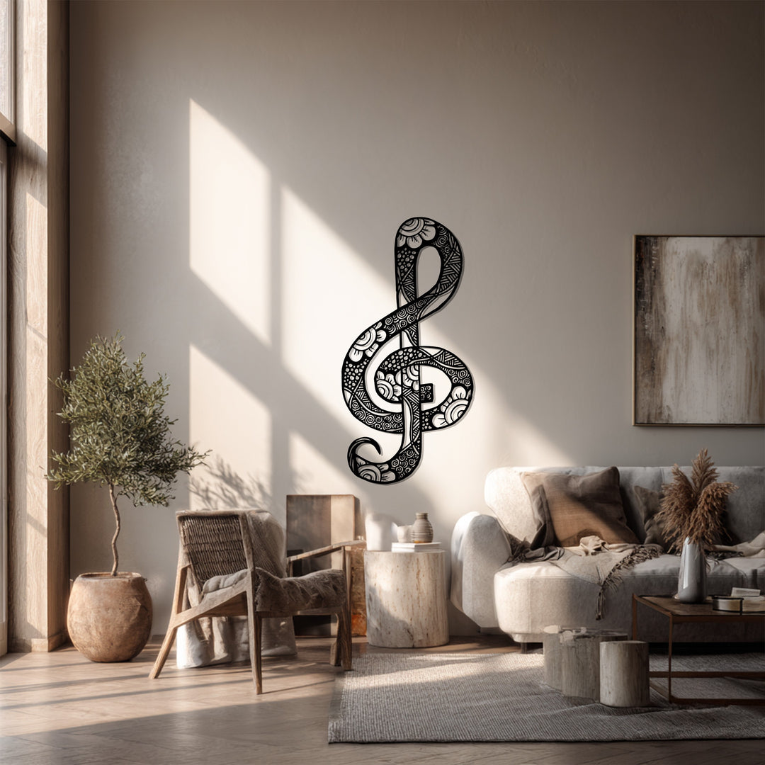 Floral Treble Clef Metal Wall Art – Decorative Music Note