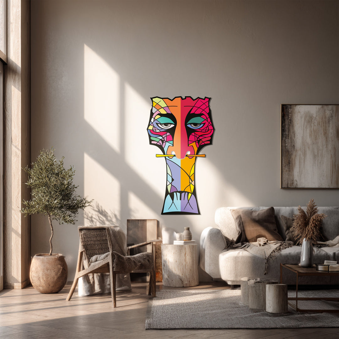 Abstract Tribal Totem Metal Wall Art – Modern Colorful Decor
