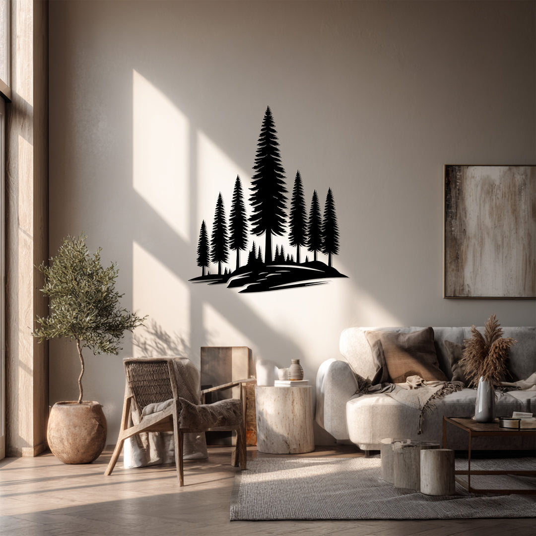 Mountain Pine Landscape Metal Wall Art – Nature Forest Silhouette