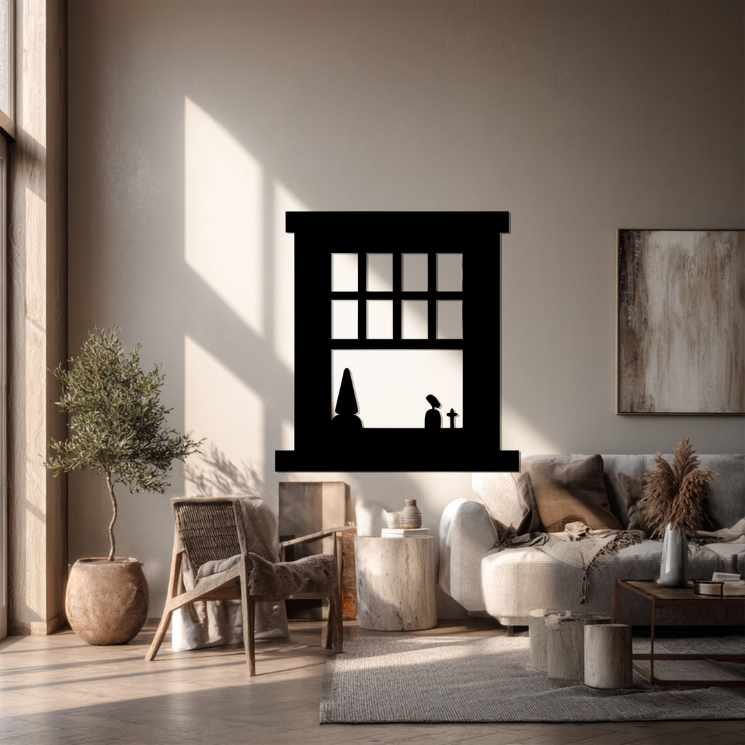 Square Grid Window Metal Wall Art – Minimalist Silhouette Décor