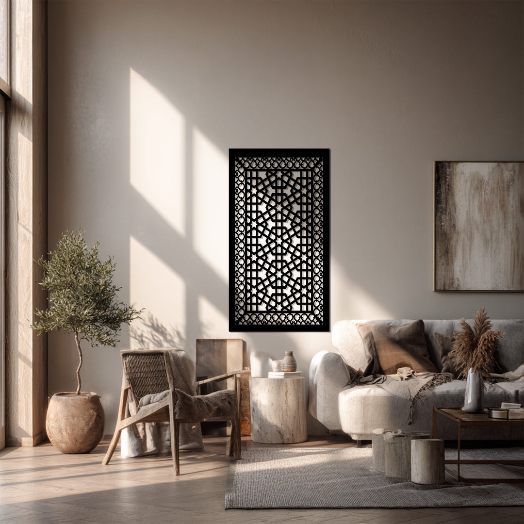 Geometric openwork metal wall panel