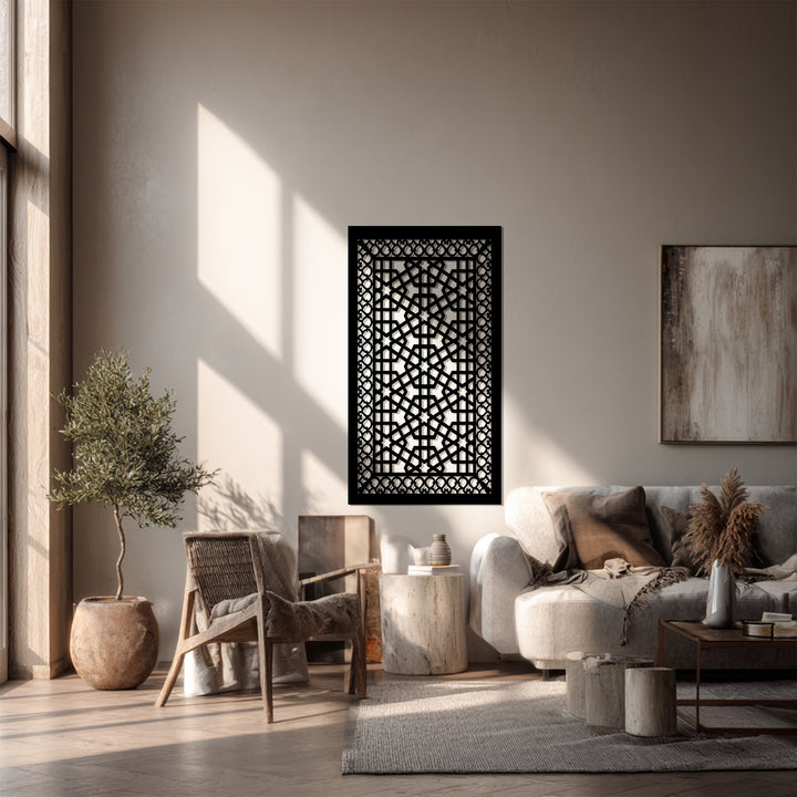 Geometric openwork metal wall panel