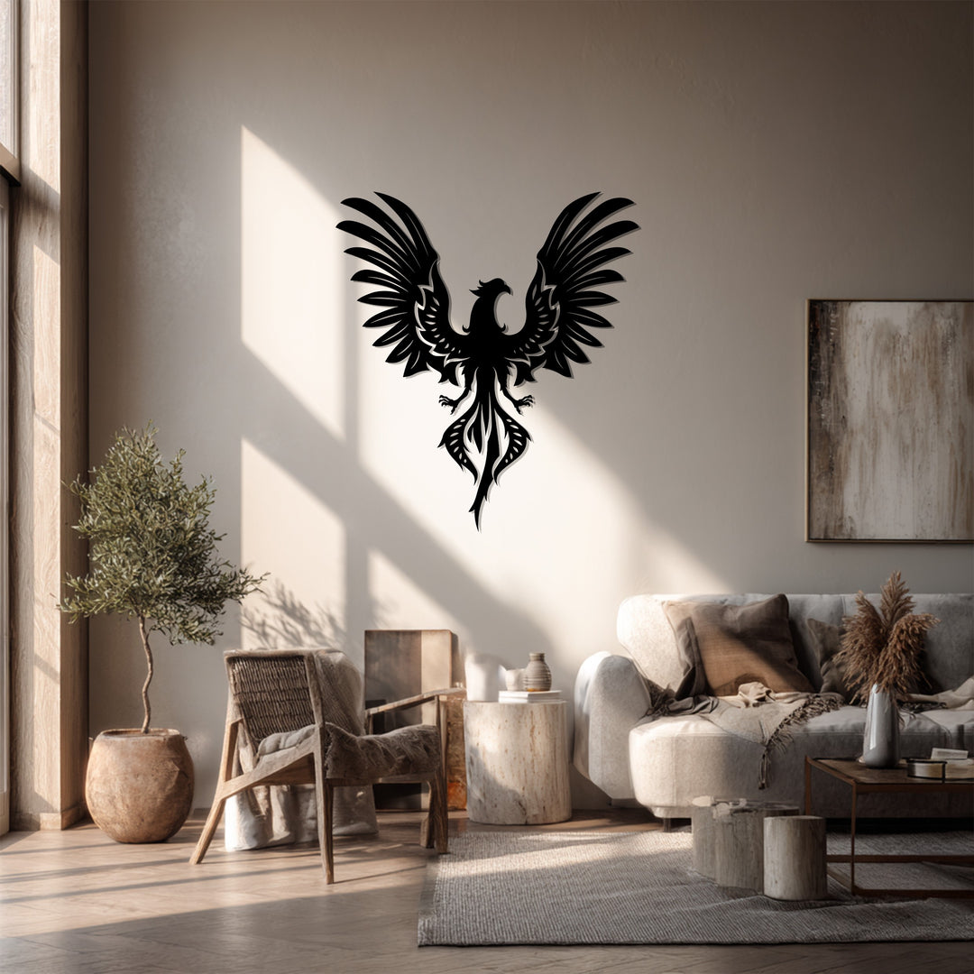 Tribal Phoenix Metal Wall Art – Symbol of Fire, Strength & Rebirth