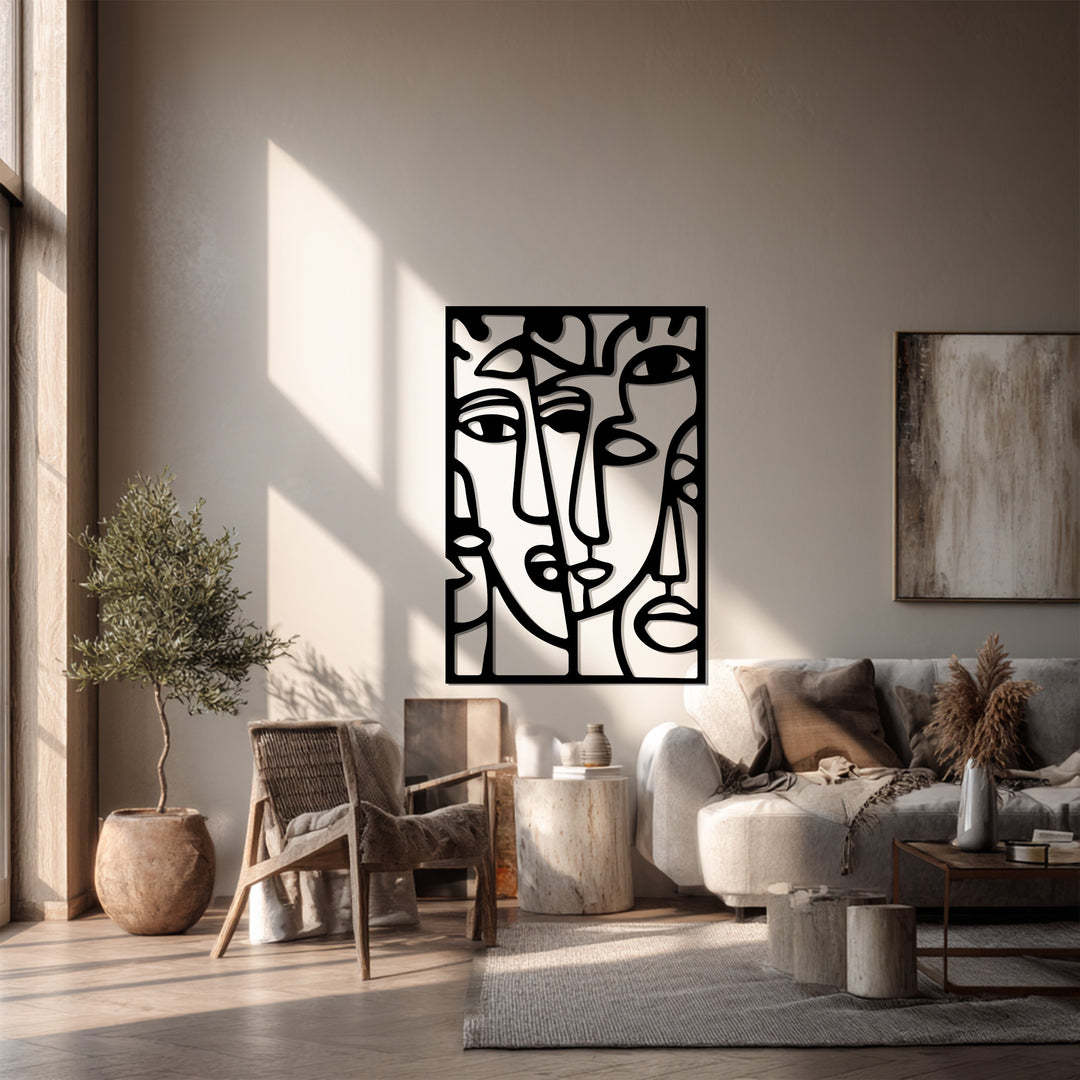 Abstract Faces Metal Wall Art – Modern Minimalist Line Art Décor