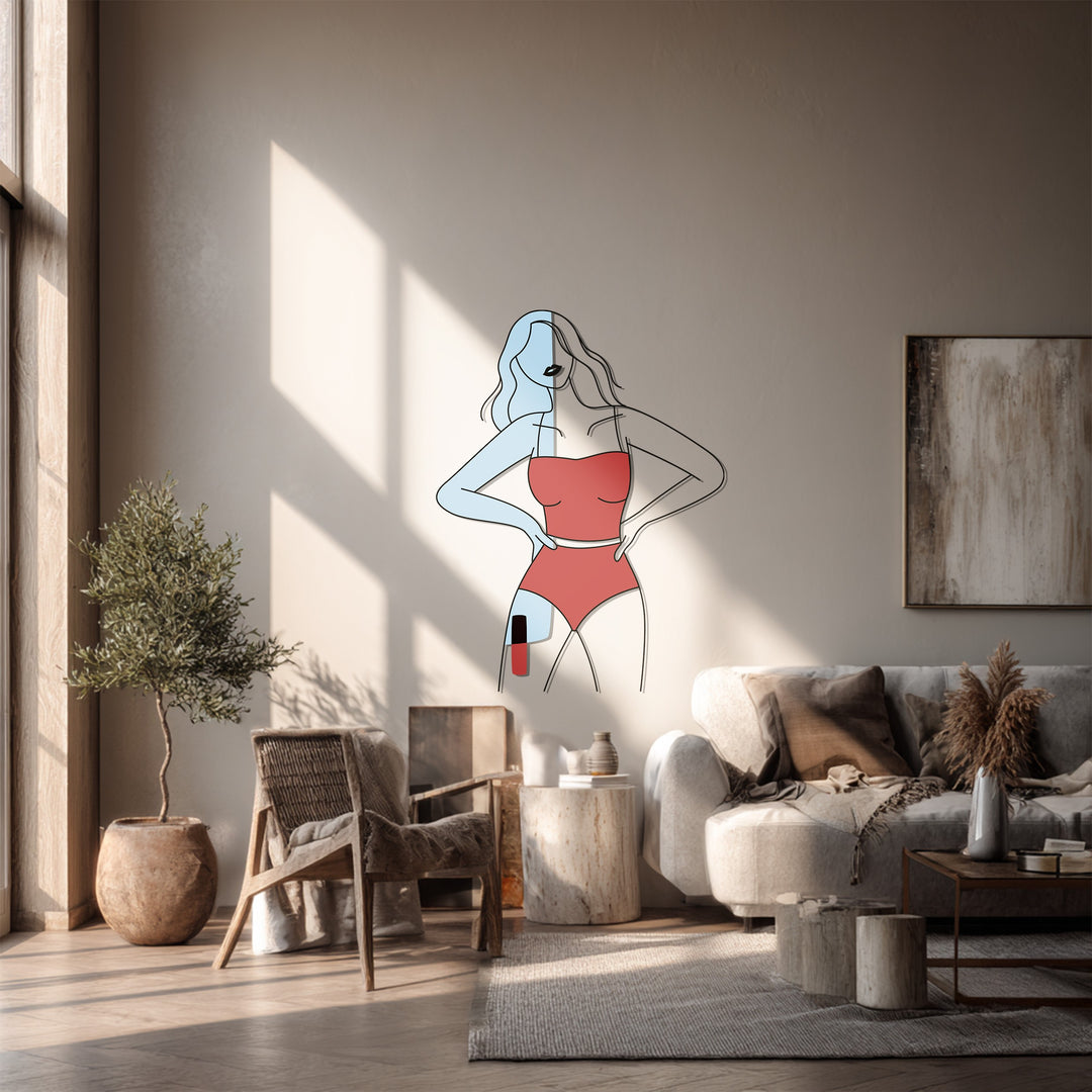 Confident Woman in Red Metal Wall Art – Modern Minimalist Home Decor