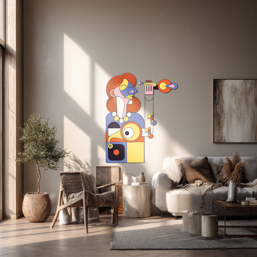 Abstract Musician Metal Wall Art – Colorful Picasso-Inspired Jazz Decor