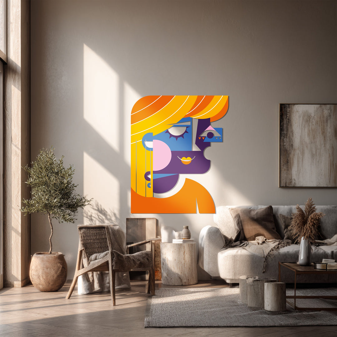 Cubist Woman Metal Wall Art – Modern Abstract Face Decor