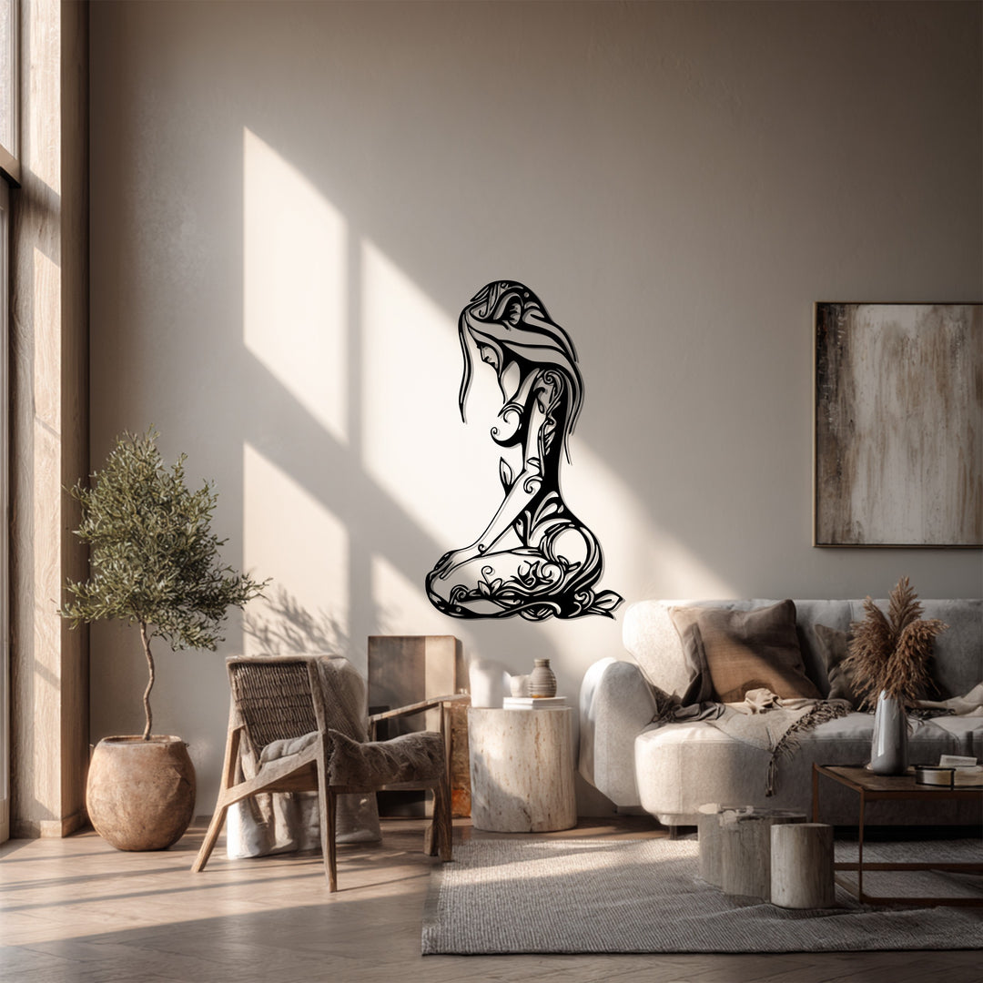 Floral Woman Silhouette Metal Wall Art – Elegant Boho Home Decor