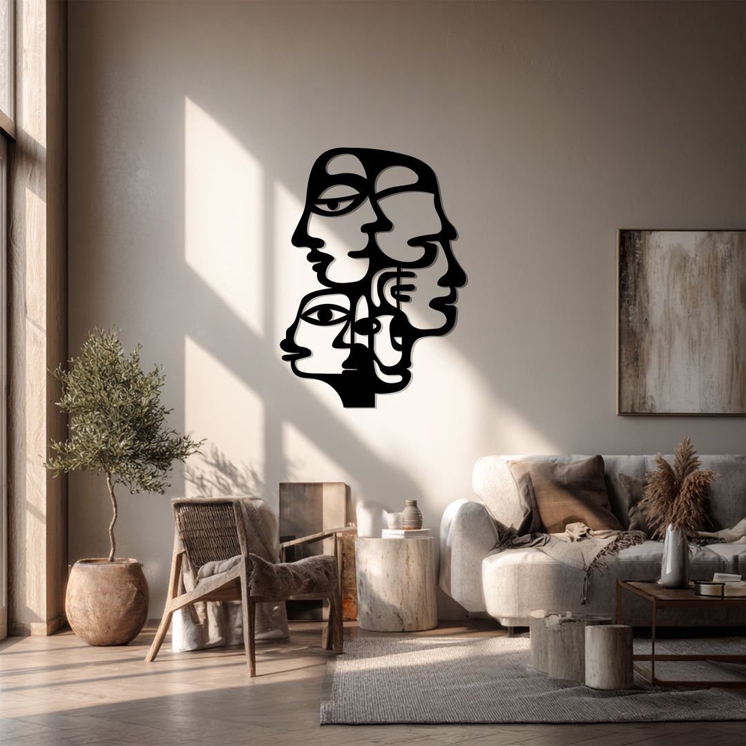 Faces of Thought – Modern Abstract Line Art Metal Wall Décor
