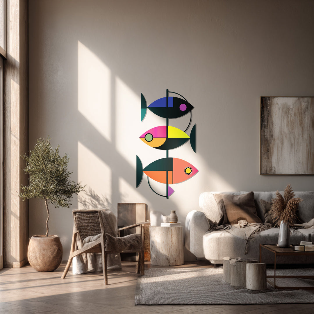 Geometric Fish Metal Wall Art – Modern Abstract Ocean-Inspired Decor