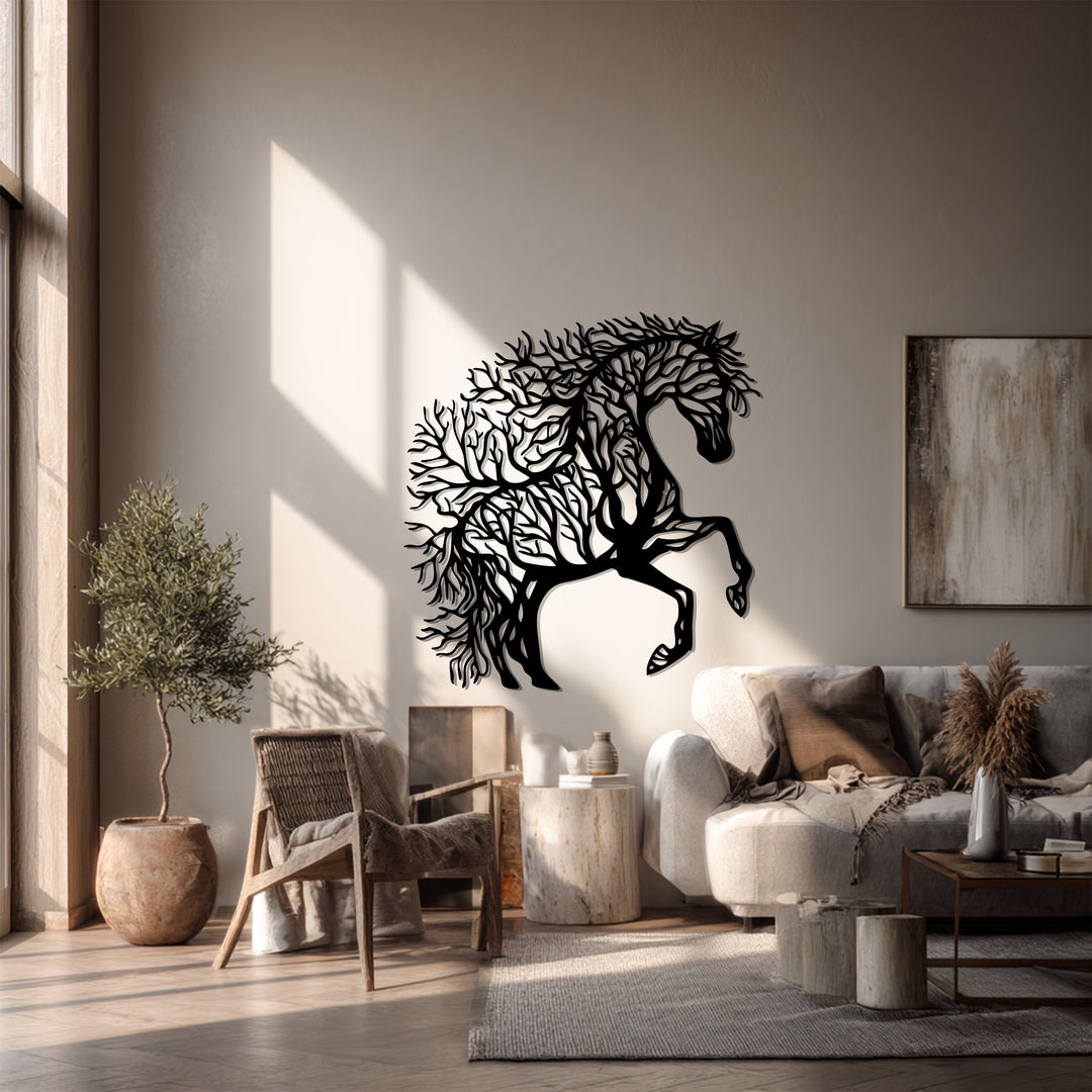 Majestic Tree Horse – Nature-Inspired Metal Wall Art
