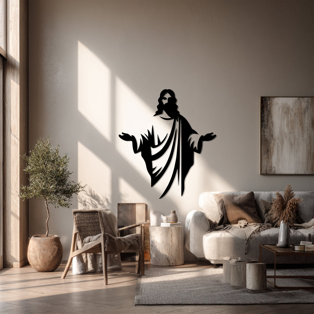 Golden Divine Grace Metal Wall Art – Spiritual Minimalist Silhouette Decor