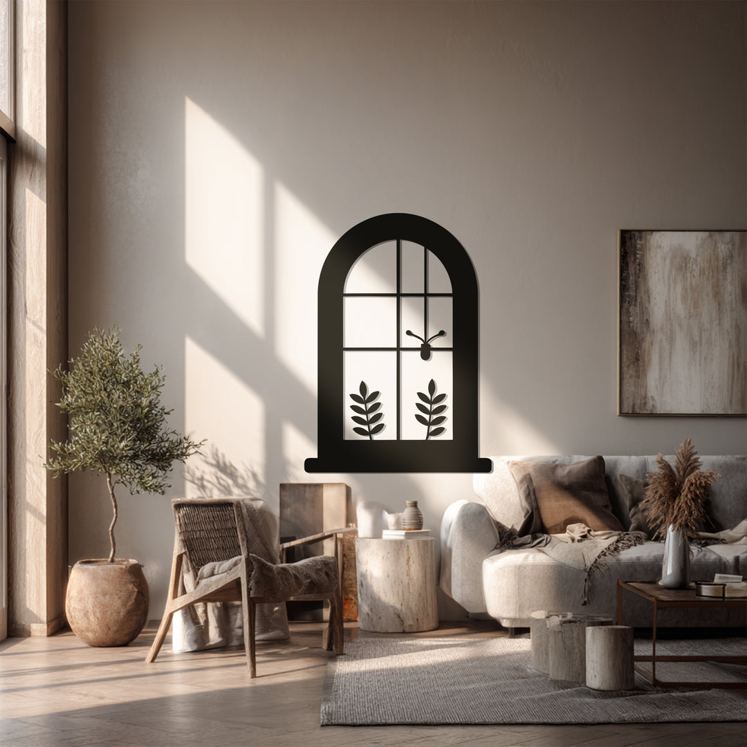 Window View Metal Wall Art – Botanical Silhouette Design