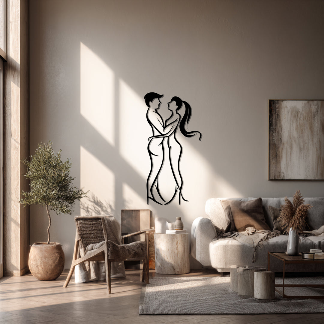Embrace of Love Metal Wall Art – Minimalist Couple Silhouette Decor