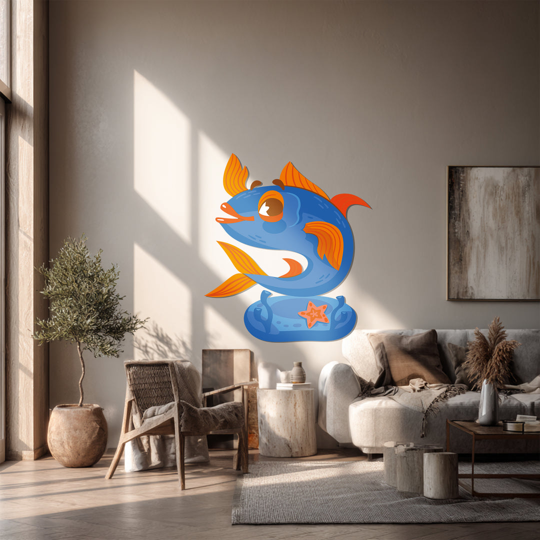 Playful Blue Fish Metal Wall Art – Vibrant Ocean-Inspired Home Decor