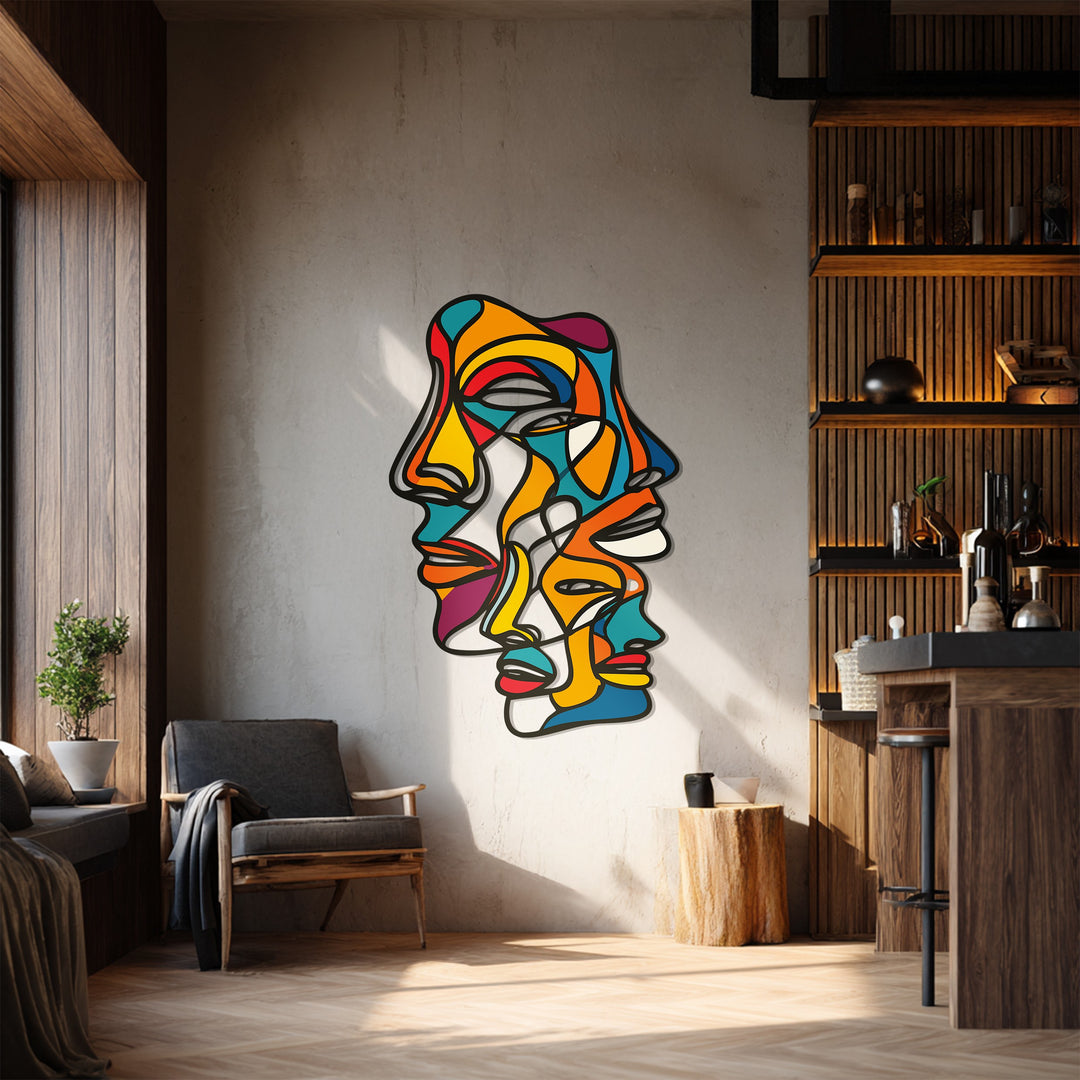 Abstract Colorful Faces Metal Wall Art – Modern Expressionist Design