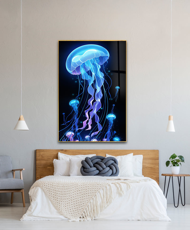 Luminous Depths – Jellyfish Glow Glass Wall Art