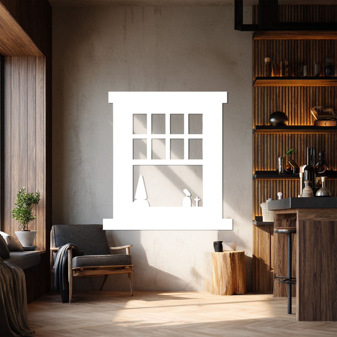 Square Grid Window Metal Wall Art – Minimalist Silhouette Décor
