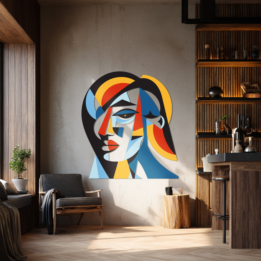Colorful Cubist Woman Metal Wall Art – Modern Abstract Home Decor